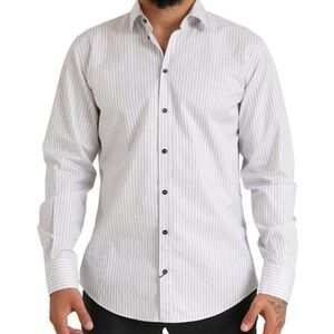 Dolce & Gabbana luxury Striped Dress Shirt Grey White Classic button down 15.5”